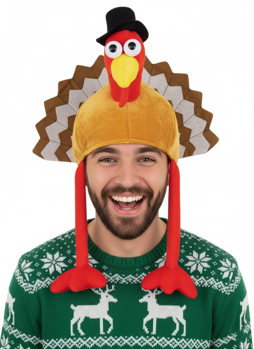FASHION I LOVE Adult Turkey Hat, Fancy Dress for Christmas, Xmas, Thanksgiving Party Christmas Xmas Party Novelty Hat, Turkey Dress Up Hats (Turkey With Hat)