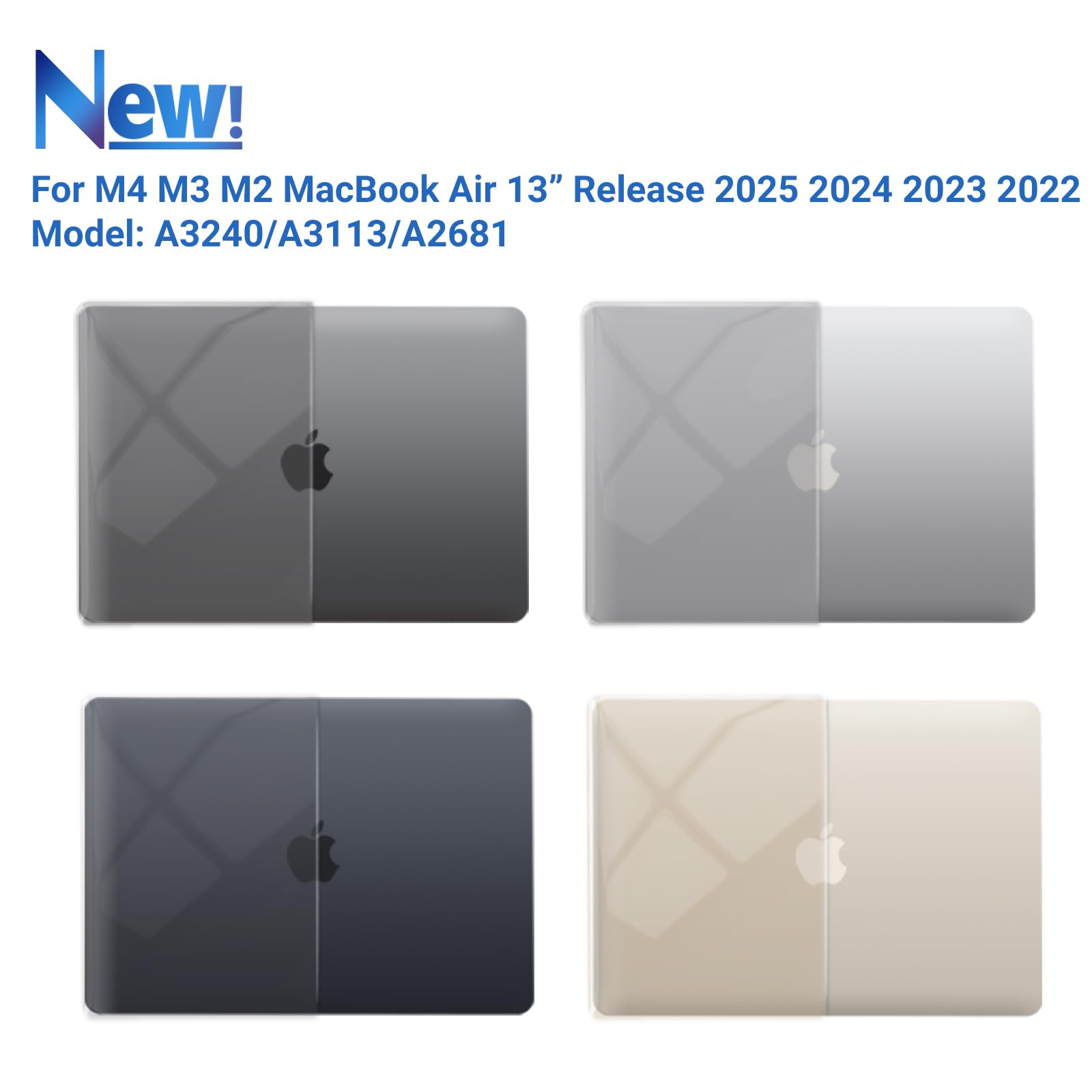 IBENZER Compatible with 2025 2024 2023 2022 MacBook Air 13 inch Case M4 A3240 M3 A3113 M2 A2681, Hardshell Case & KeyboardCover & ScreenFilm & Type-C for Mac Air 13.6, Crystal Clear, AT13-KK-CYCL+2TC