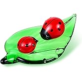 Ymapinc Crystal Glass Ladybug Figurine, Tiny 1.9" Long Leaf Glass Animal Figurines Colorful Crystal Ladybug Insect Decorative Collectible Tiny Animal Figurines Gifts
