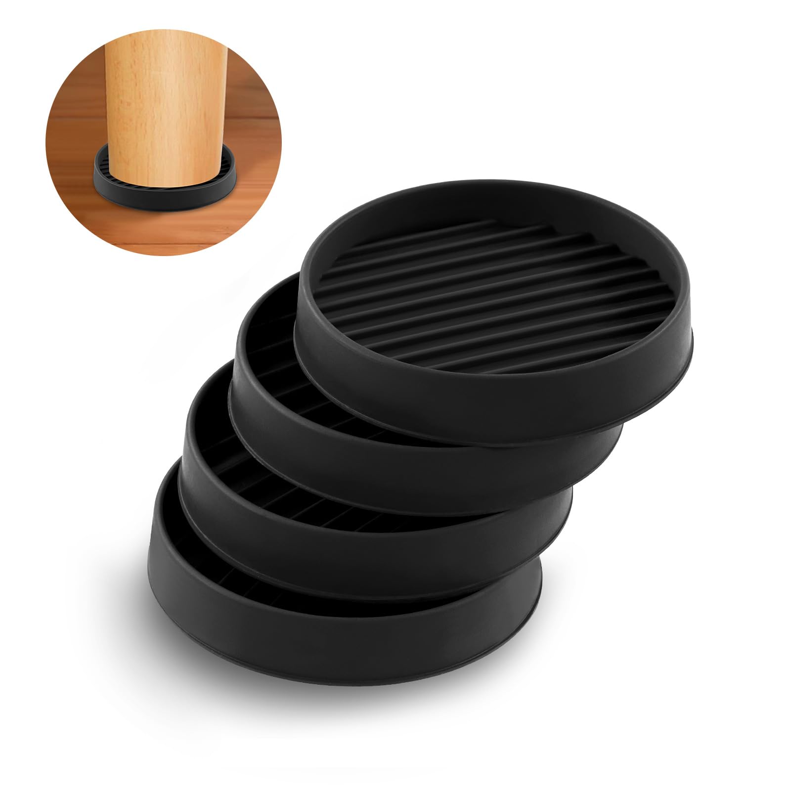 Rustark 4Pcs 2 Inch Black Round Rubber Furniture Coasters, Non-Slip Square Pads for Hardwood Floors, Protectors, Non-Skid Feet Caps for Bed, Couch, Chair