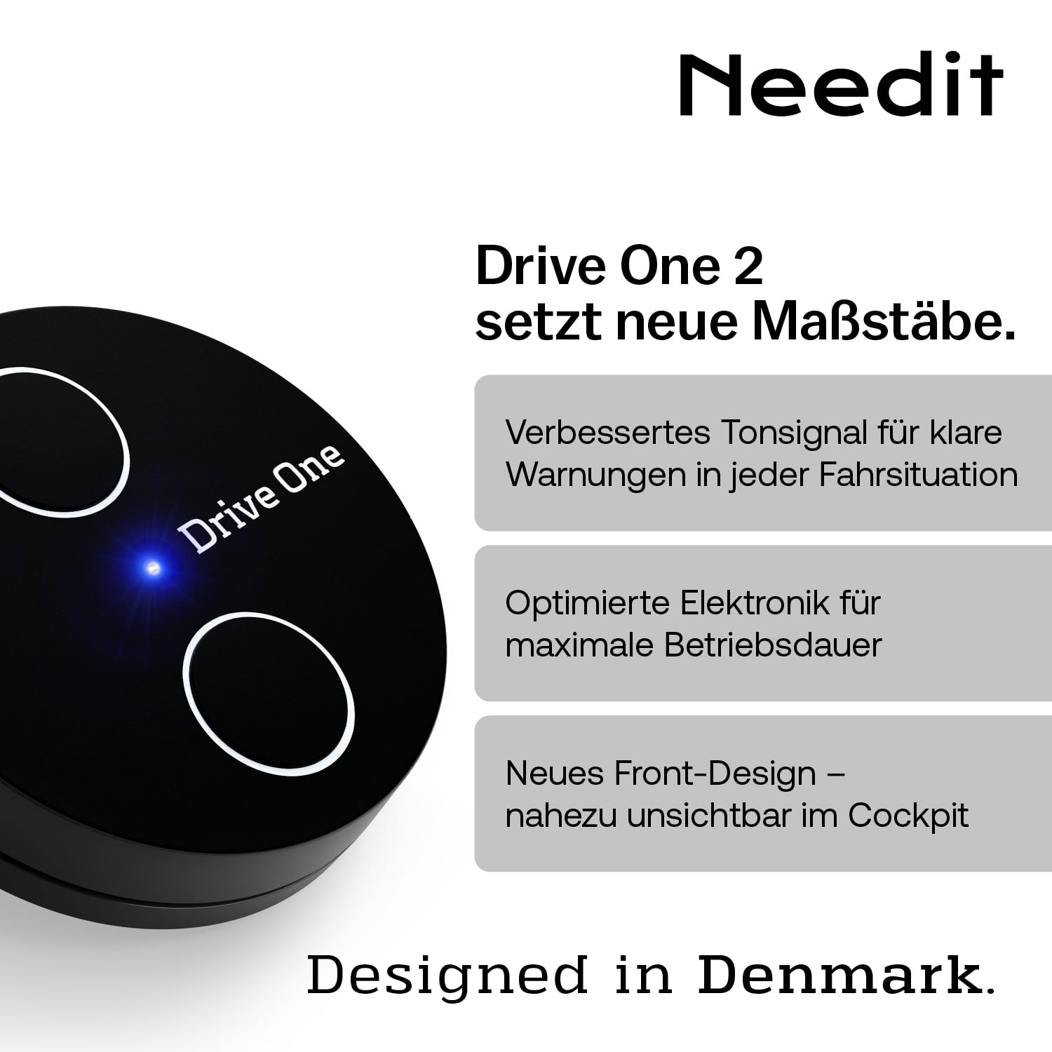 Needit Drive One 2 Verkehrswarner [Neues Modell 2026] I Warnt vor Kontrollen und Gefahren im Straßenverkehr I LED Anzeige automatisch aktiv I Daten von BlitzerApp 2