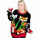 Laser Cat-Zillas Ugly Christmas Sweater-FunQi, Black (Small)
