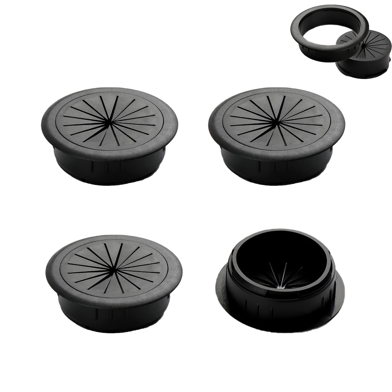 Vilbocr 4PCS Flexible Desk Grommet,50mm/2 inch Desk Grommet Aperture,Data Cable Storage and Sorting Tools,Wire Cord Cable Grommets Hole Cover,for Office PC Desk Cable Cord Organizer (Black)