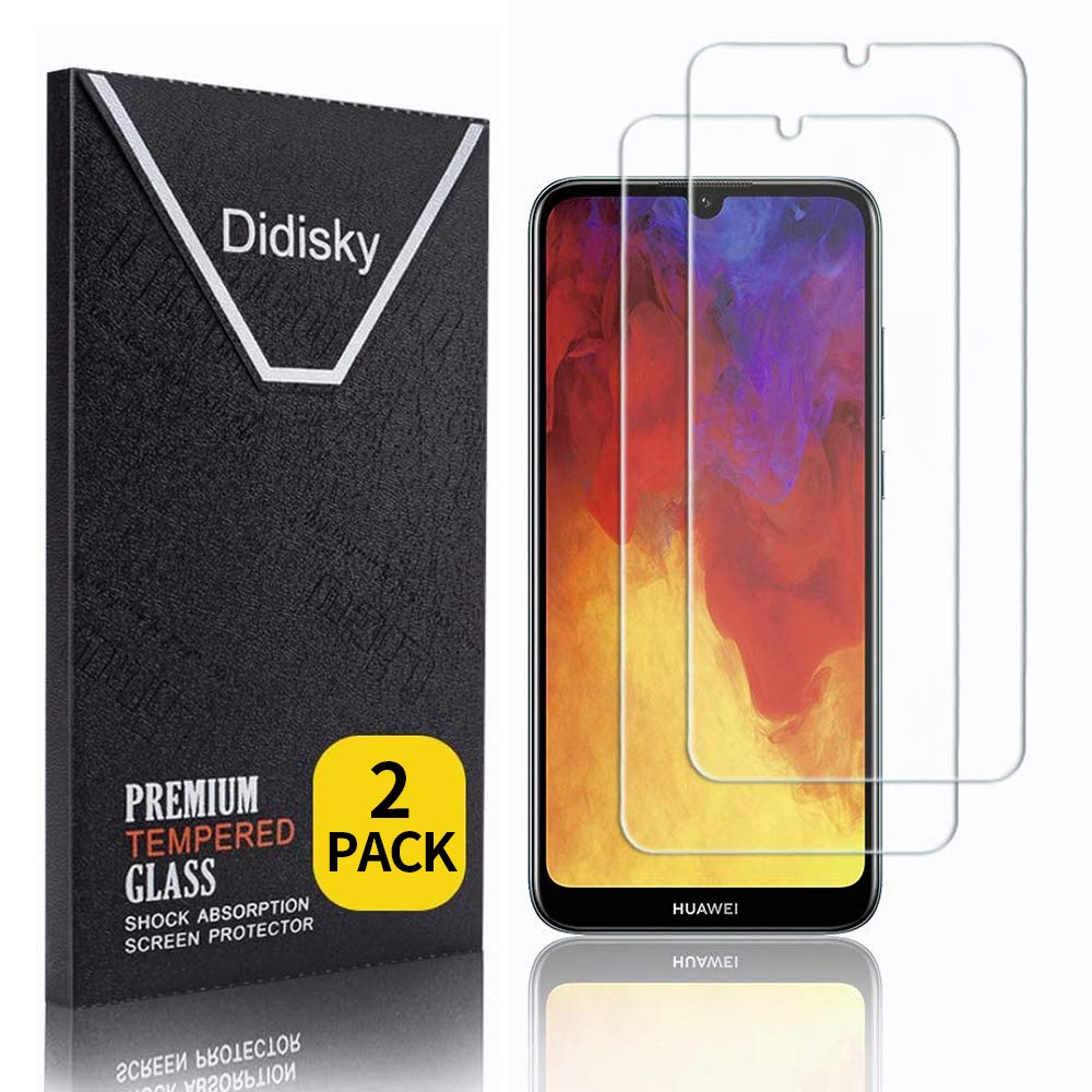 Didisky Tempered Glass Screen Protector for Huawei Y6 2019/Y6 PRO 2019/Honor 8A /Honor 8A PRO, [ 2 Pack ] Anti Scratch, 9H Hardness, No Bubbles, High Definition, Easy To Apply, Case Friendly