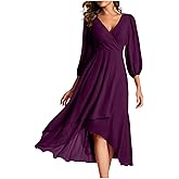 Cocktail Dresses for Women 3/4 Sleeve A Line Summer Dresses 2025 Maxi Chiffon V Neck Elegant Formal Midi Dress