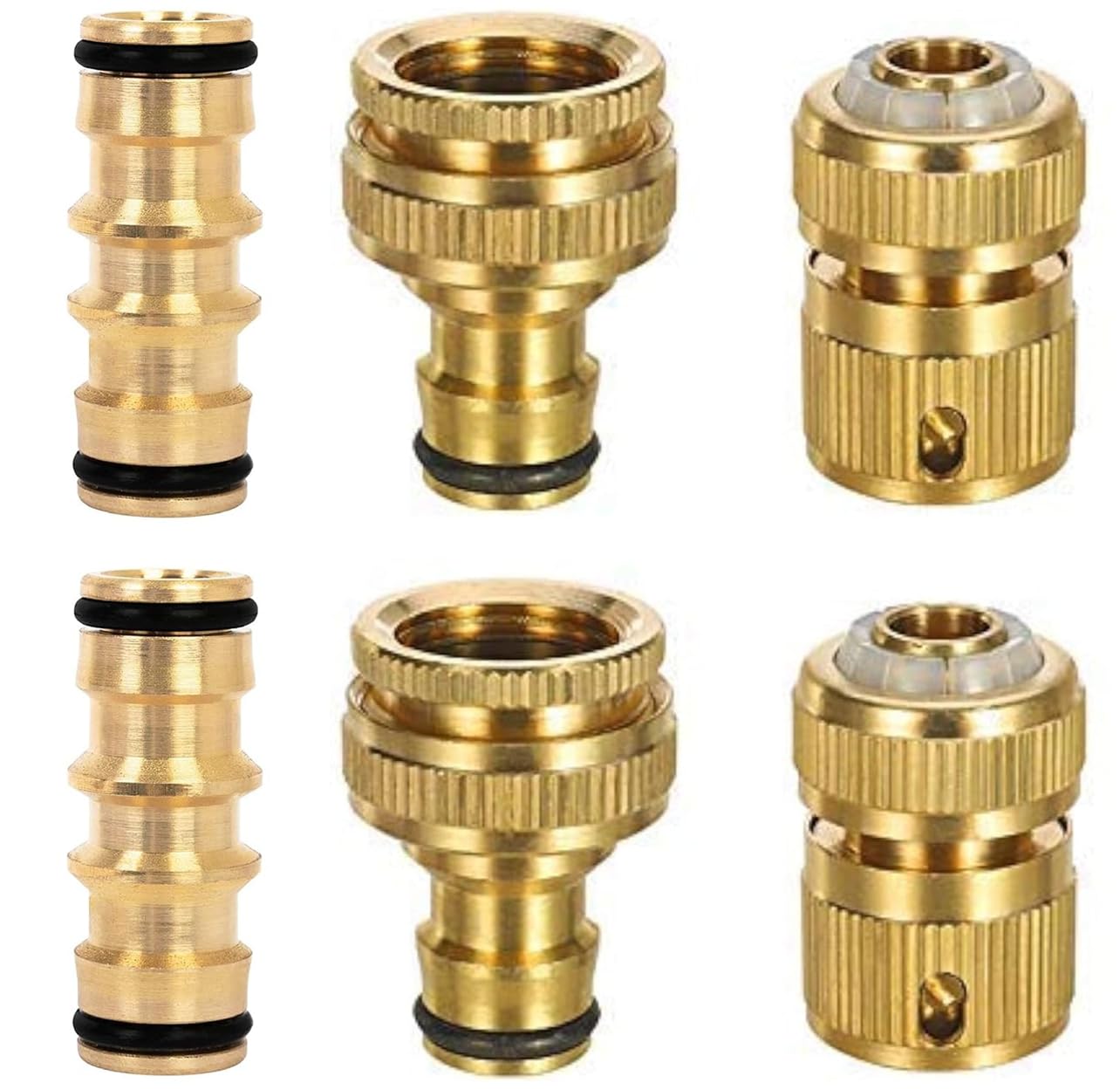 6 Pack Brass Garden Hose Connectors,2 Double Male Connector,2 Hose 1/2" End Quick Connect 2 Hose Tap Connector for Join Garden Hose Pipe