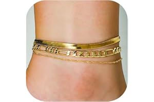 RINTOLER Gold Ankle Bracelets for Women Teen Girls, 18K Gold Plated Dainty Ankles Waterproof Cuban Herringbone Figaro Chain Anklets Set Layered Bracelets for Women, Kids Ankle Bracelets, Girls Chain Anklets for Women Teenage Girls Unisex Fashion Jewelry