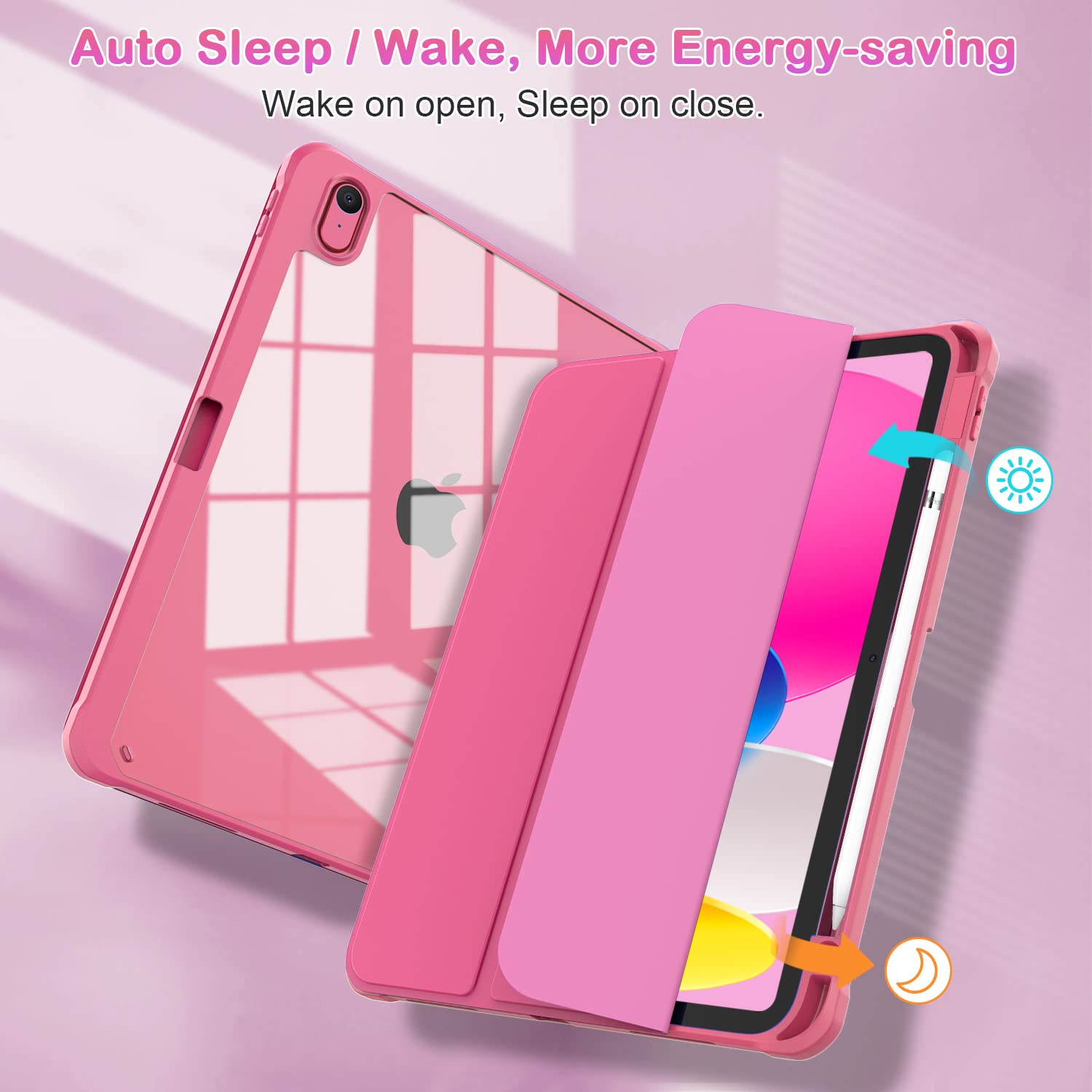 OKP Case for iPad 11th Generation 11-inch (A16) 2025, for 10.9'' iPad 10th Gen 2022, Slim Lightweight iPad 11/10 th Gen Protective Cover with Trifold Stand, Auto Wake/Sleep, Clear PC Back Shell, Pink