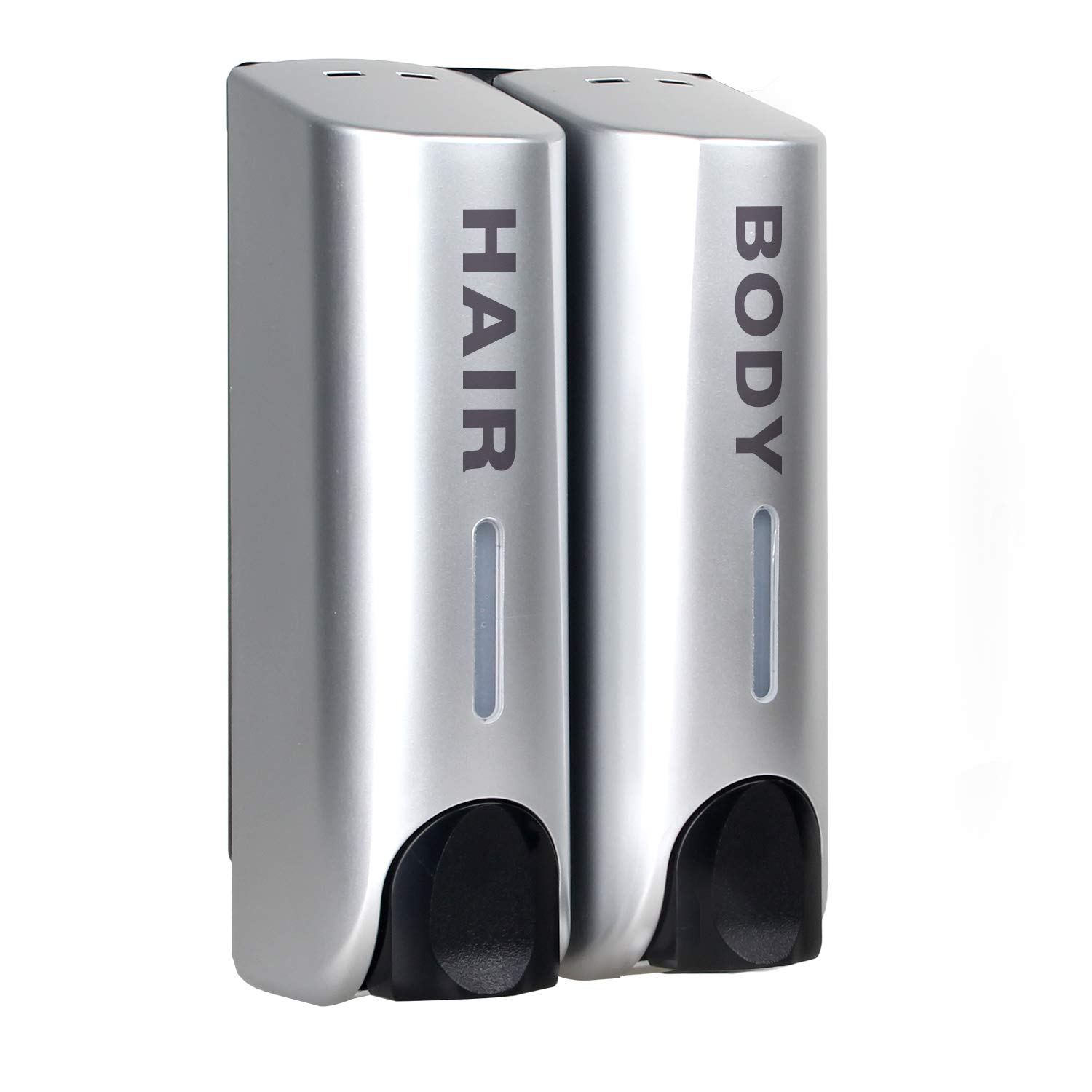Duo Soap Dispenser For Shower Gel, Shampoo, Conditioner, ABS Wall Mount, Silver