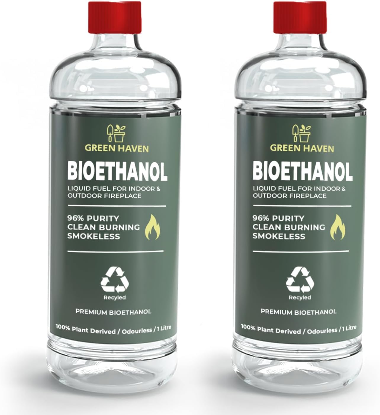 GREEN HAVEN 2L Premium Bioethanol Fuel for Fireplace - Bio Ethanol Liquid for Fires Pits, High Purity Clean Burning Fuel, Bioethanol Fuel Liquid Indoor and Outdoor, Bio Ethanol Fire