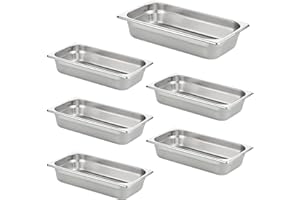 HECMAC 6 Pack Anti-Jam Hotel Pans, 1/3 Size 2 1/2 Inch Deep, Commercial Stainless Steel Chafing Steam Table Pan, Catering Storage Metal Food Pan