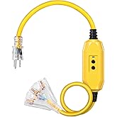 DEWENWILS 3 FT Outdoor/Indoor Tri-Tap Manual GFCI Extension Cord, 12/3 Gauge SJTW 15 Amp Yellow Outer Jacket Contractor Grade