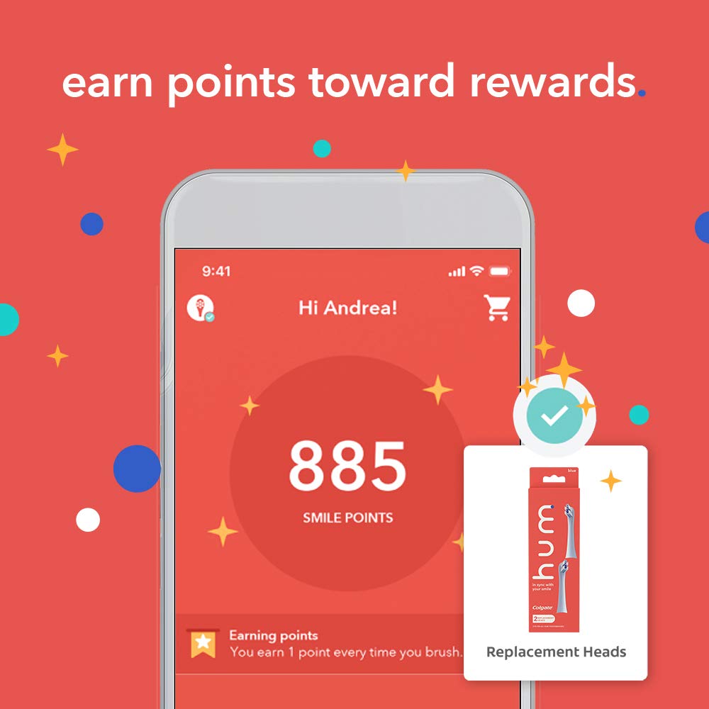 hum by Colgate Smart Electric Toothbrush Kit, Rechargeable Sonic Toothbrush with Travel Case and Replacement Head, Blue