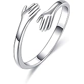 YMHOP 925 Sterling Silver Rings for Women Men or Unisex Silver Hugging Hands Open Ring Jewelry Hug Hands Statement Rings Bands Size