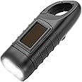 Simpeak Hand Cranking Solar Powered Flashlight, Rechargeable Emergency LED Flashlight Carabiner Dynamo Quick Snap Clip Backpack Flashlight Torch for Outdoor Camping Climbing Hiking (Black)