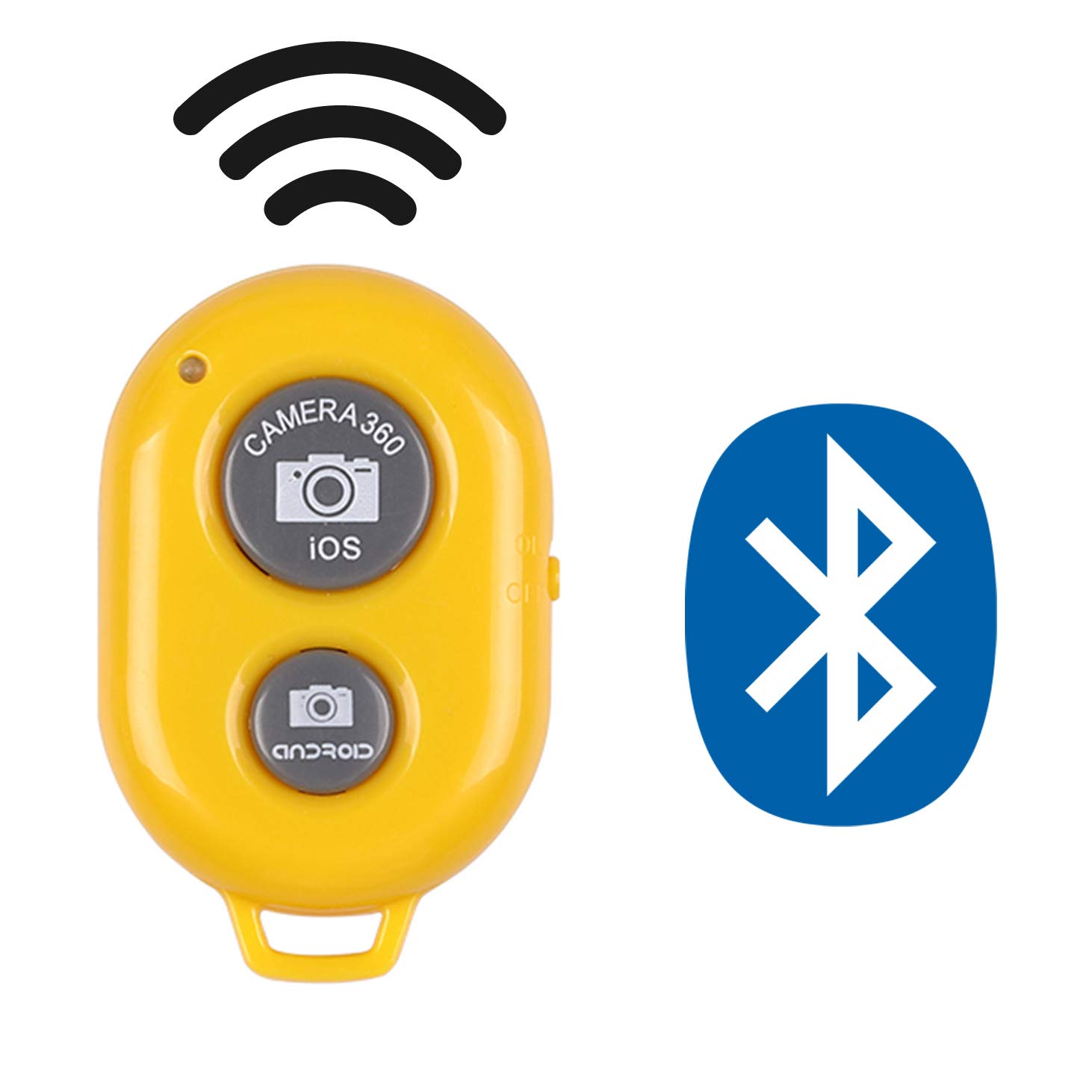 Wireless Remote Shutter Control with Camera Activation used with Monopod Selfie Stick Compatible with Apple iPhone Samsung Camera Compatible with all IOS, Android and Tablets Devices, Yellow