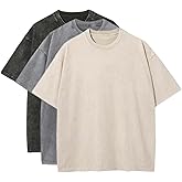 3 Pcs Men's Oversized Cotton Summer T-Shirts - Vintage Baggy Tee Loose Fit Short Sleeve T-Shirts Casual Streetwear
