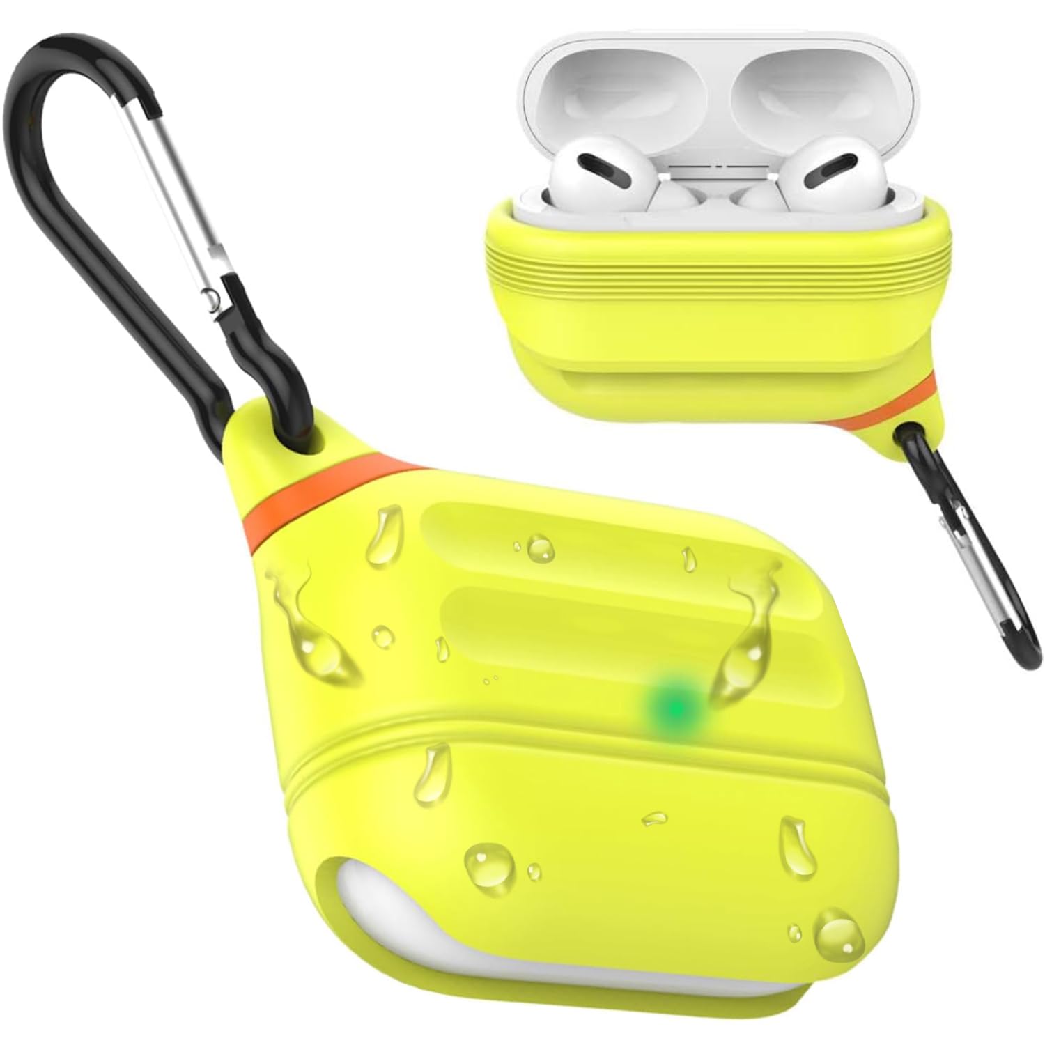 Photo 1 of ATIMIRA for AirPods Pro 2 Case Waterproof 2019 2022, Anti-Lost Silicone Protective Cover, Wireless Charging & LED Visible, with Hook ? US Patent Registered ?, Night Glow Yellow
