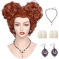 FantaLook Short Heart Styled Reddish Brown Heat Resistant Wig with Teeth Necklace Earrings for Halloween Party