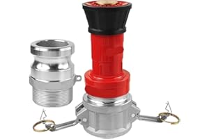 Fire Hose Nozzle 2 Inch NPSH, Heavy-Duty Industrial Constant Flow Fog & Jet Spray, with 2PCS 2"" Aluminum Camlock Fitting Cou