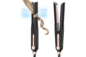 SKIMI Airflow Styler, Titanium Flat Iron Hair Straightener, Professional Curling Iron with Cooling Air Vents to Lock in Style, 5 Temps & Dual Voltage, Auto Off(Black & Blush Gold).