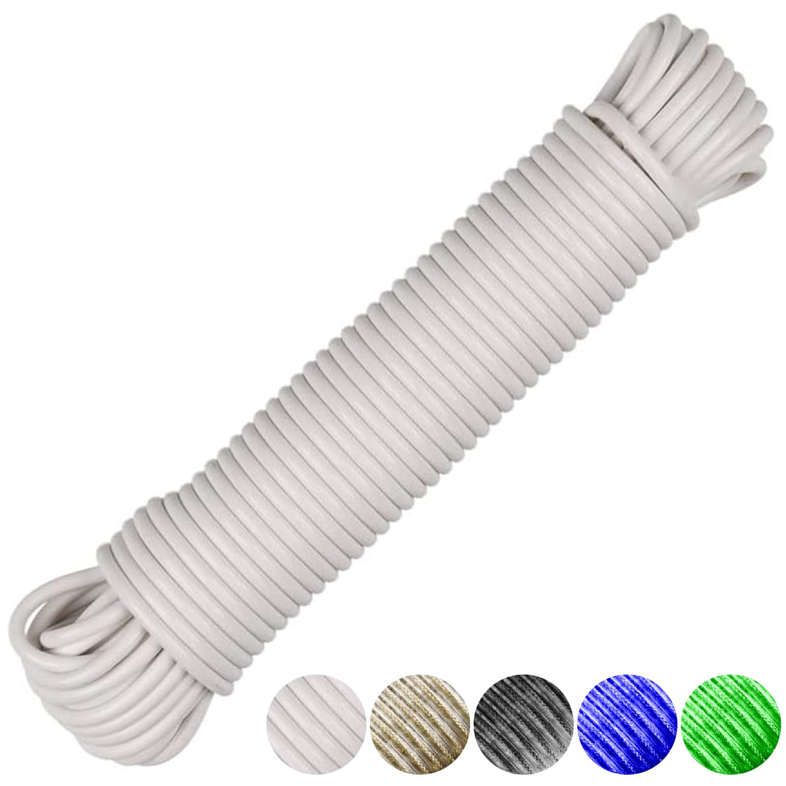 20m White Washing Line Rope Strong, Heavy Duty Washing Line, Strong Clothes Lines Rust-proof and Waterproof for Outside Garden