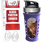 Tilcore Glass Protein Shaker Bottle for Protein Mixes and Shakes - 635ml 20oz, BPA-Free, Leak-Proof & Durable Glass Shaker Blender - Mixer Bottle for Gym