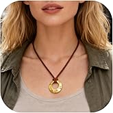 Zurlcdye Leather Cord Necklace for Women Long Chunky Statement Pendant Green Boho Unique Vintage Sweater Necklaces Birthday Jewelry Gifts