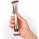 Dual-Ended Foundation Brush: Round &amp; Angled makeup brushes, 100% Vegan Synthetic Makeup Brush for Flawless Blending and Application of Liquid, Powder, Cream, Blush