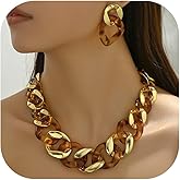 YANCHUN Chunky Gold Necklace Earrings Set Statement Choker Necklaces for Woman Exaggerated Ethnic Big Statement Earrings Vintage Costumes Accessories for Women