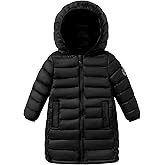 HILEELANG Kids Boy Girl Puffer Jacket Coat Hood Mid Length Light Weight Warm Insulated Padded Classic Solid Winter Outwear