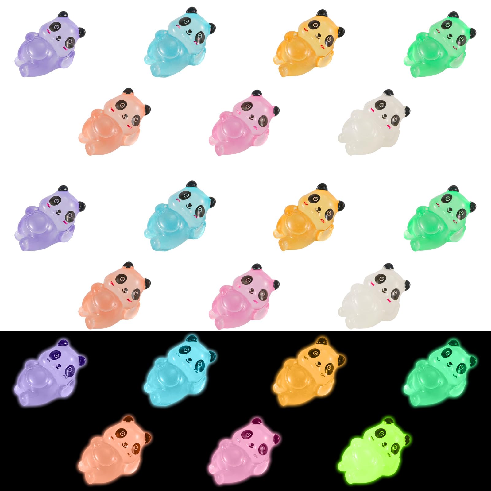 PEUTIER 21pcs Mini Luminous Panda Ornaments - Miniature Glowing Resin Pandas for Garden Landscape, Home Decoration, Party Cake & Headbands (Prone Position)