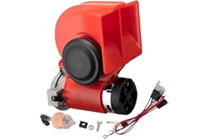 AOLIHAN Train Horns kit for trucks,Air Horn for Motorcycle,Train Sound Car Horn Kit 12V Super Loud Electric Bull Horn(red horn with wire, 12v)