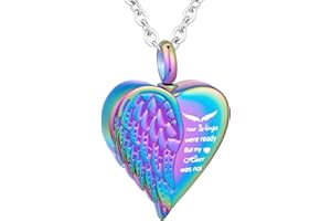 Cremation Heart Urn Necklace Ashes Jewelry for Women Men Angel Wing Urn Locket Ashes with Mini Keepsake Memorial Jewelry - Yo