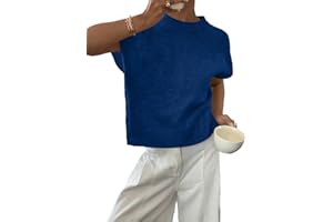 BLENCOT Womens Cap Sleeve Sweaters Summer Casual Short Sleeve Knit Tank Tops Loose Fit Crew Neck Pullover