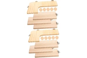 POPETPOP 2 Sets Hamster Toys -Each Includes 1PCS L-Shaped Rat Toys Platform, 3 Straight Boards Hamster Platform & 5 Chinchilla Toys Rattan Balls, Wood Perch Stand with 6 Screws Washers for Bird Perch