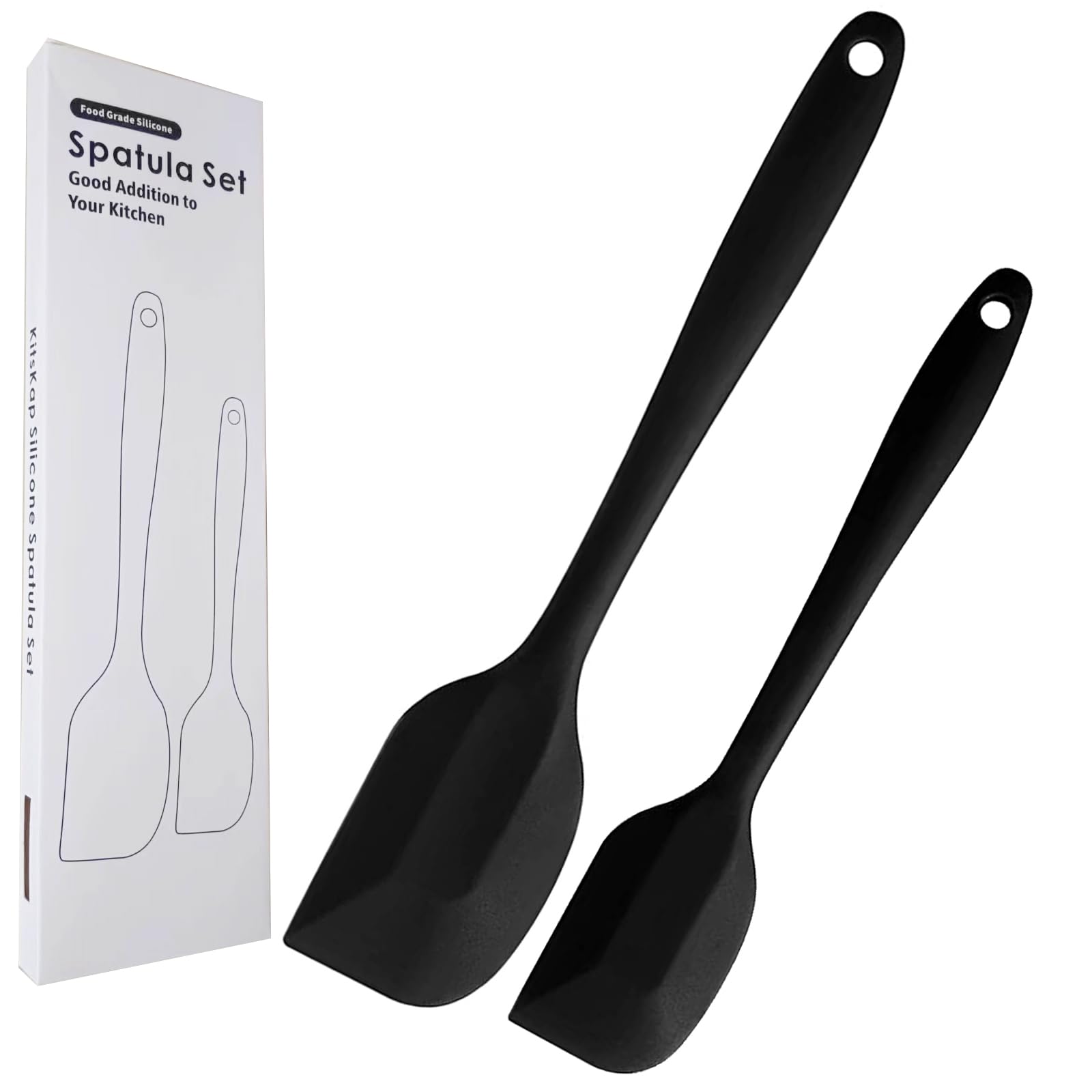 KitsKap Silicone Spatula Set 2 Pcs Heat Resistant Rubber Spatula for Non-Stick Cookware BPA Free (Black)