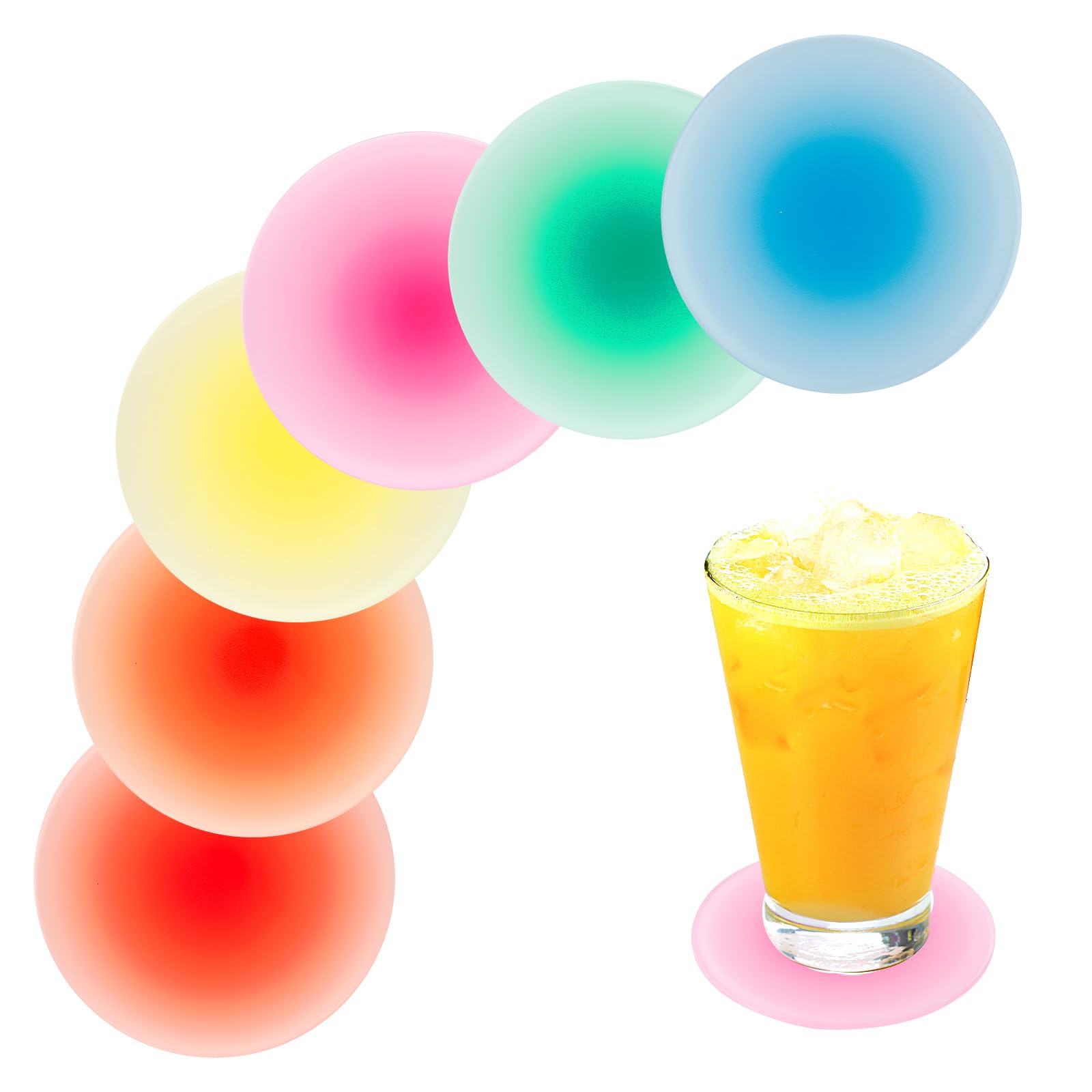 6pcs Colorful Acrylic Coaster, Cute Round Coasters Colorful Drink Coasters Heat Resistant Cup Mats Anti-Slip Table Coasters for Coffee Table Home Decoration