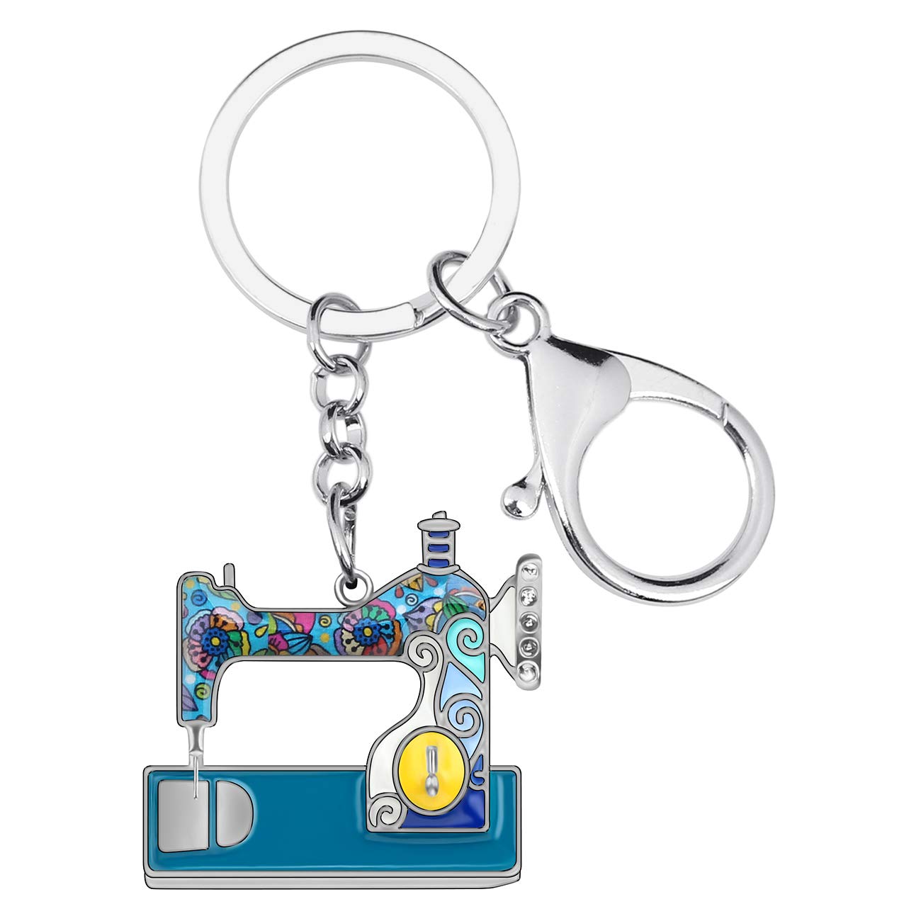 Enamel Metal Novelty Sewing Machine Key Chains For Women Girl Gift Car Purse bag Rings Charms (Blue) — image 1