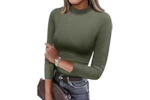 LAYHTKTL Turtleneck Tops for Women Slim Fit 3/4 Length Sleeve Shirts Fall Fashion Tight Tops Basic Tee Winter Undershirt