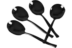 Xeabia 8 Pieces Black Stainless Steel Buffet Serving Spoon, Large Serving Spoons