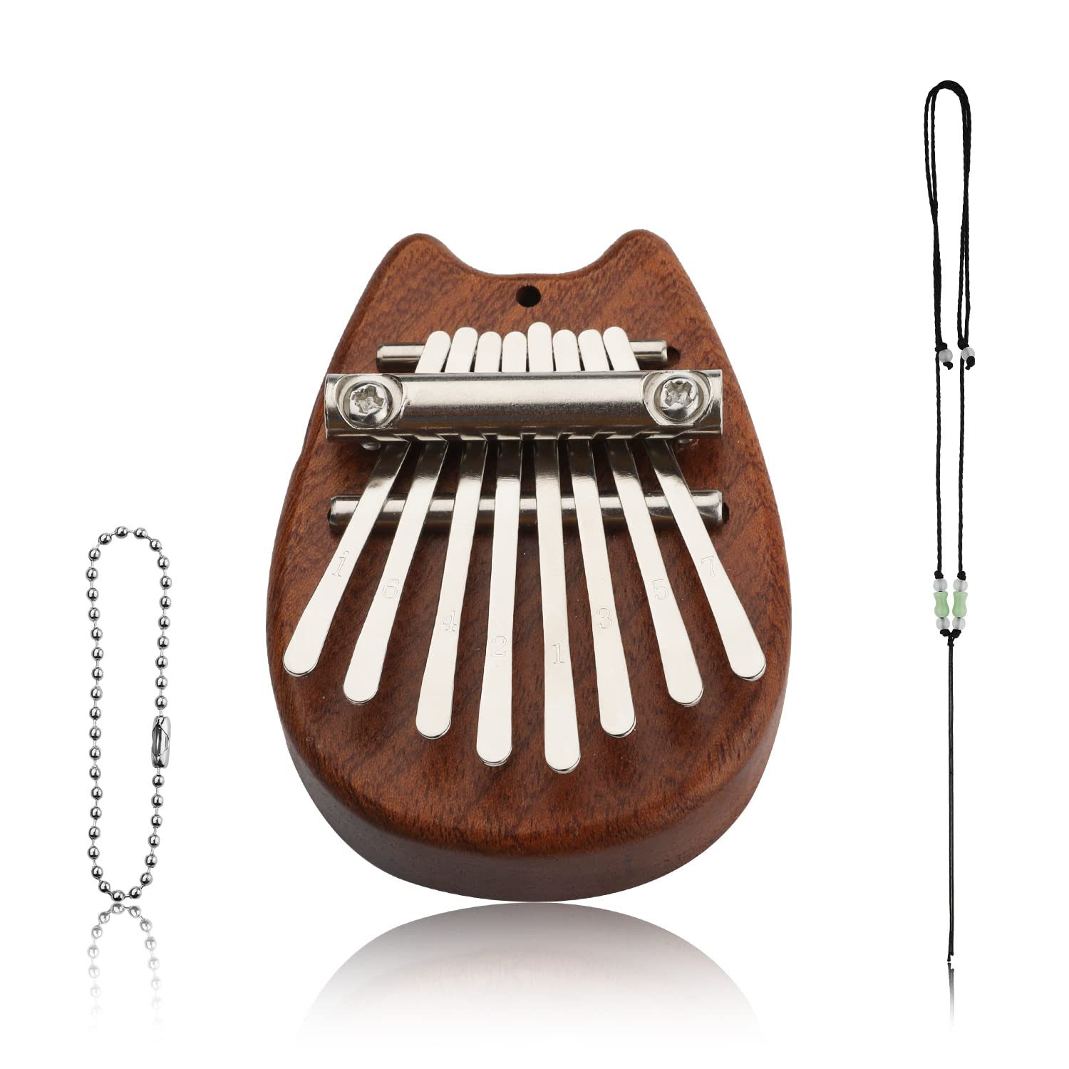 8 Keys Exquisite Thumb Piano for Kalimba , Portable Brown Solid Wood Mini Finger Thumb Piano Pocket Thumb Piano with Black Lanyard Gifts for Music Lovers Beginners Kids and Adults (Brown)