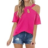 Womens Summer Halter Cold Shoulder Tops Sexy Casual Short Sleeve Keyhole T Shirts Blouse