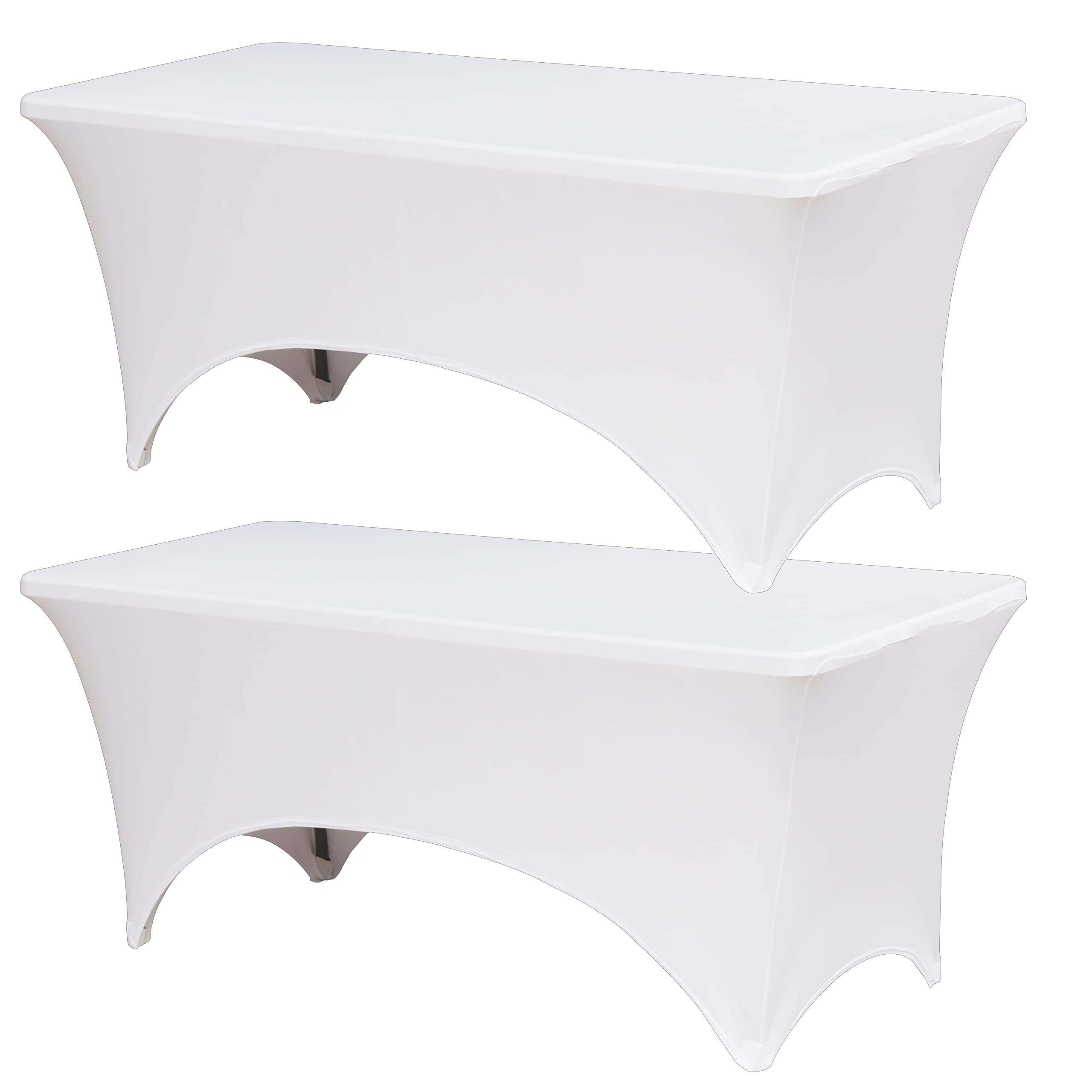 ZeriTlolen 2 Pack 6ft Spandex Fitted Tablecover, Stretch Stretchable Tablecloth, Washable Rectangular Tight Fit Table Cover - Black for Banquet, Wedding Party Holiday Event Cocktail (Whtite)