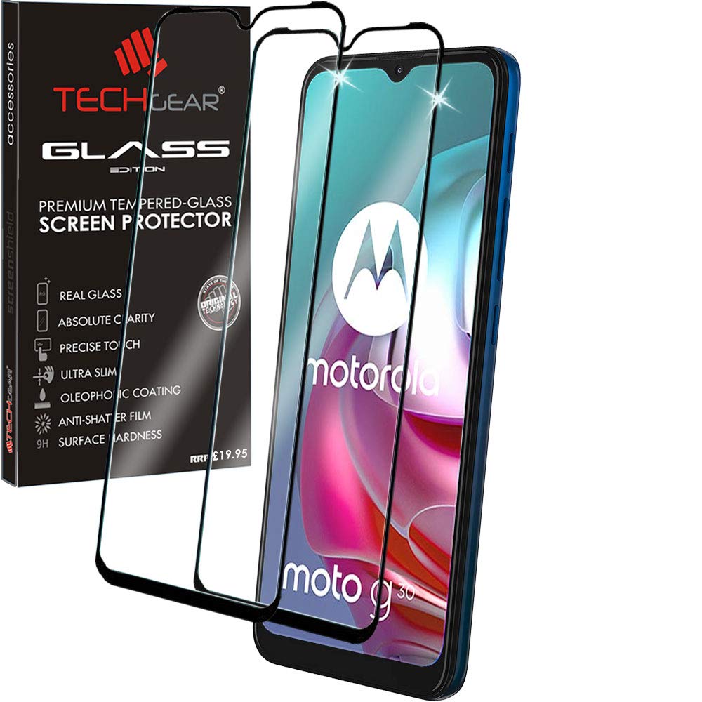2 Pack of TECHGEAR 3D GLASS Edition Compatible for Motorola Moto G30 & Moto G10 Tempered Glass Screen Protector [Full Screen] [9H Hardness] [Crystal Clarity] [Scratch-Resistant] [No-Bubble]