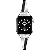 Newlibery Silver Slim Band for Women Compatible with Apple Watch 38mm 40mm 41mm 42mm(S10/11) Designer Bling Jewelry Dressy Bracelet Adjustable Metal Strap for iWatch Series 11/10/9/8/7/6/5/4/SE 3/2/1