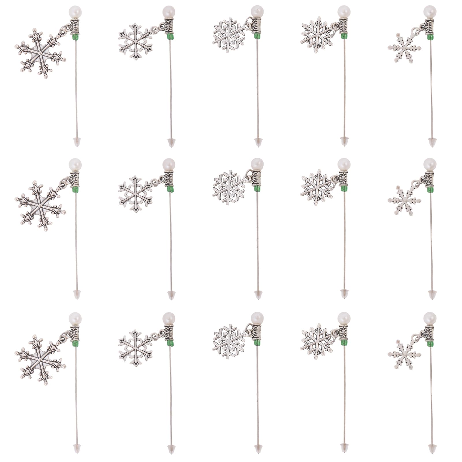 CHGCRAFT 15Pcs Snowflake Pearlized Head Straight Pins 5 Styles Sewing Pins Dressmaker Pins Decorative Flat Head Pins for Crafts, Handmade Sewing Projects, and Clothing Design with a Plug