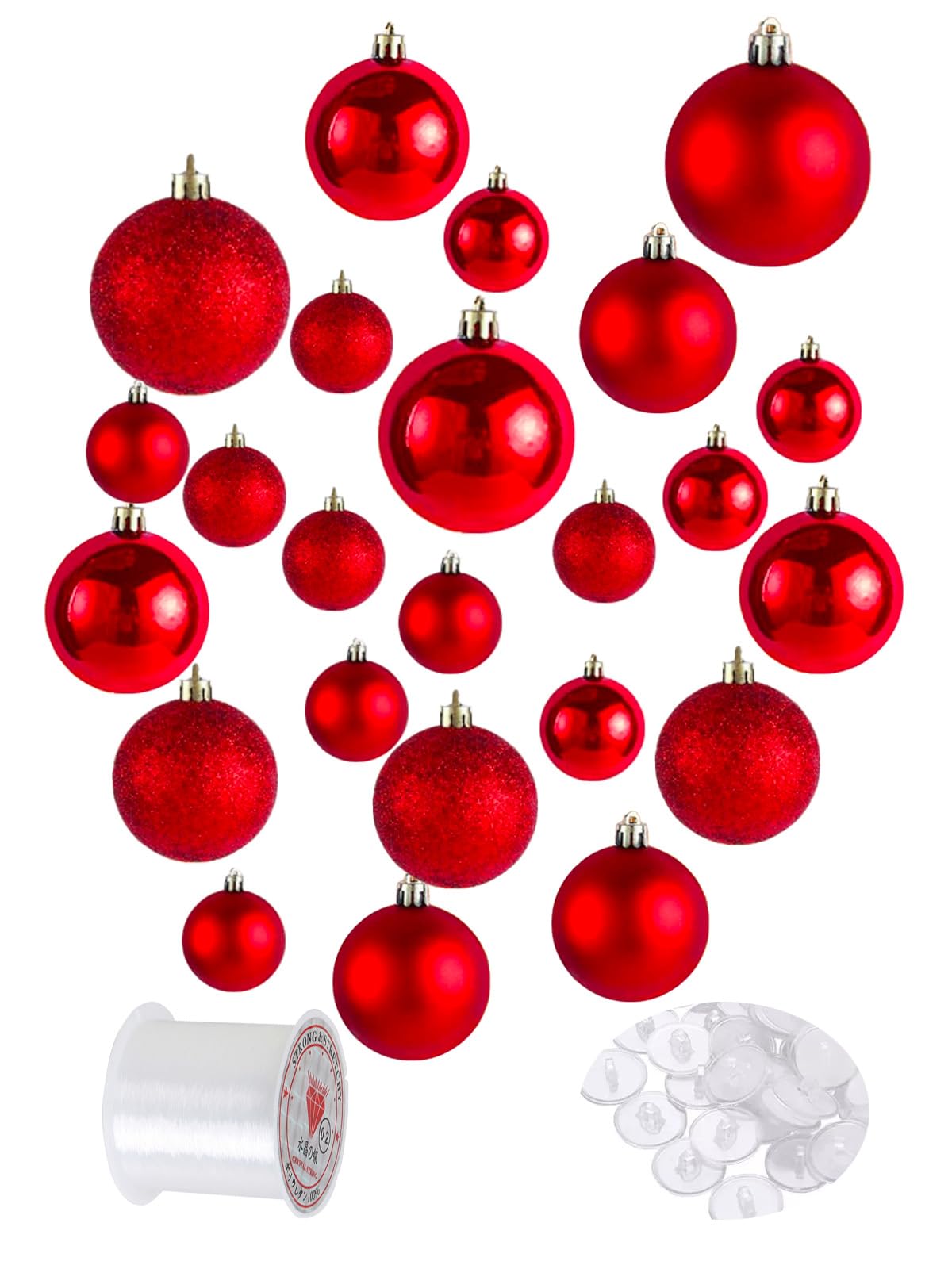 PEPAXON Christmas Ball Xmas Baubles Ceiling Hanging Christmas Ornament Festival Decoration 4cm-8cm, 24 Baubles+24 Hooks