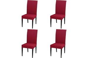 DIMATIC 4 Pack Dining Chair Covers, Stretch Spandex Removable Washable Protector Chair Slipcovers for Dining Room Kitchen Hotel (Red)