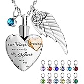 abooxiu Heart Urn Necklaces for Ashes with 12 Pcs Birthstones Cremation Necklace for Ashes Stainless Steel Cremation Jewelry - Your Wings Were Ready, But My Heart Was Not
